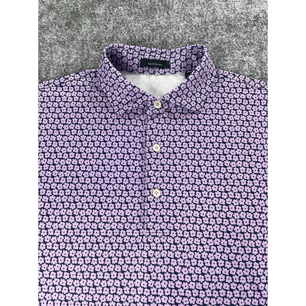 Turtleson Golf Polo Shirt Mens Large Purple Floral AOP Performance No Logos EUC